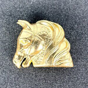 Doreen Ryan Unsigned Vintage Brooch Gold Tone Horse with Flowing Mane Large 90’s